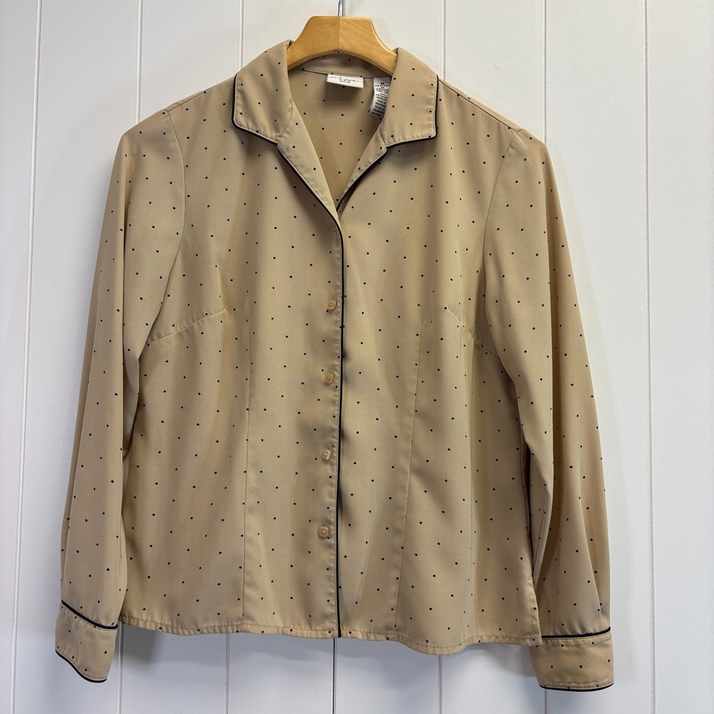 Vintage Covington Dark Academia Polka Dot Button Down Shirt Women Size MP Twee